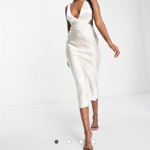 ASOS Cream Slip Midi Dress Spaghetti Strap